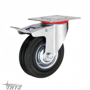 RUEDA DE CAUCHO 100mm CON SOPORTE PLATAFORMA GIRATORIA C/FRENO 60kgs THYZ