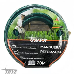 MANGUERA DE JARDIN PVC VERDE 1/2 20mts CON PITON BRONCE THYZ